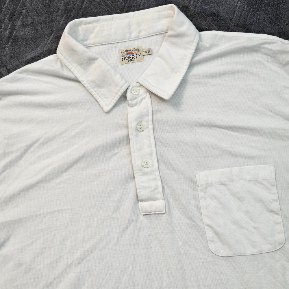 Faherty Polo Shirt Mens XXL White Short Sleeve Pocket Coastal Preppy Breathable - Picture 1 of 10